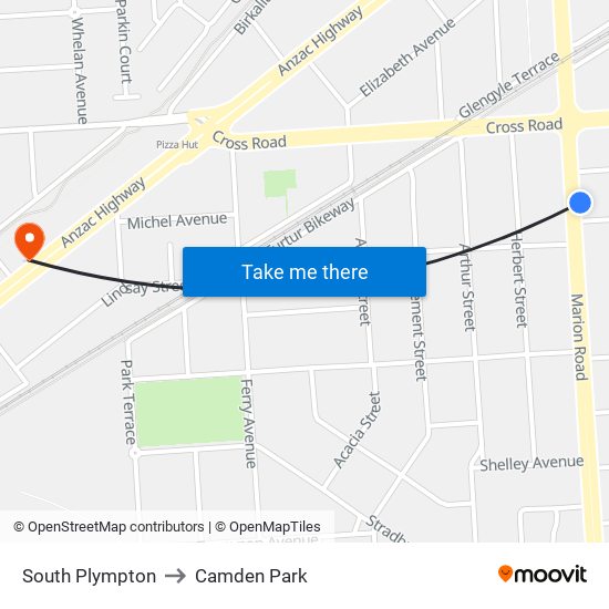 South Plympton to Camden Park map