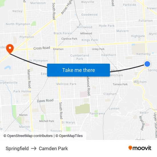 Springfield to Camden Park map