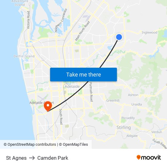 St Agnes to Camden Park map