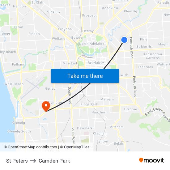 St Peters to Camden Park map