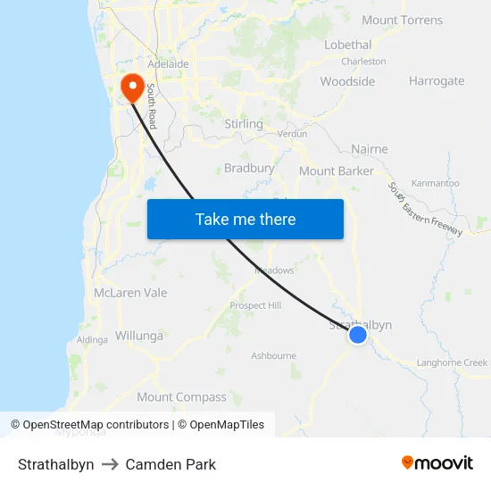 Strathalbyn to Camden Park map