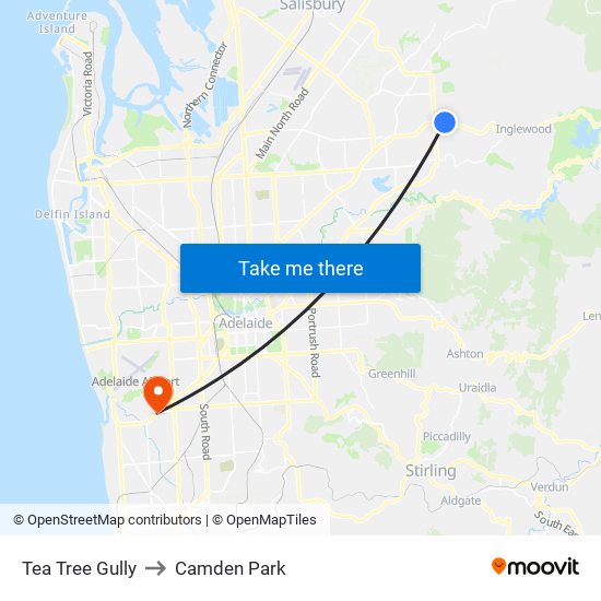 Tea Tree Gully to Camden Park map