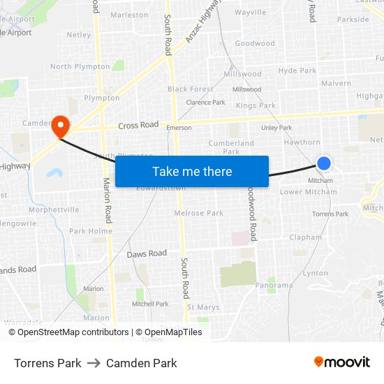 Torrens Park to Camden Park map