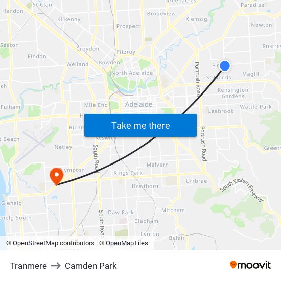 Tranmere to Camden Park map