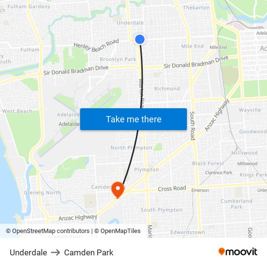 Underdale to Camden Park map