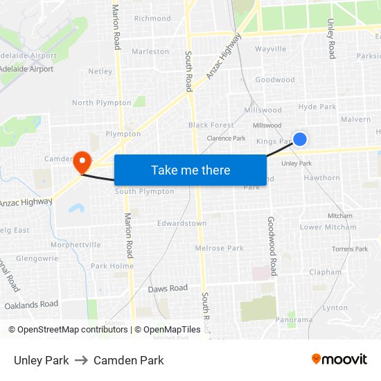 Unley Park to Camden Park map