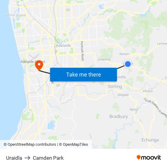 Uraidla to Camden Park map
