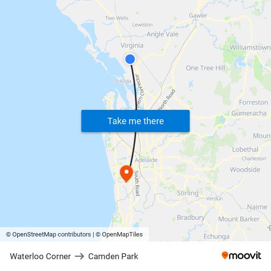 Waterloo Corner to Camden Park map