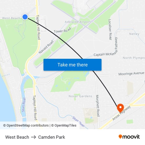 West Beach to Camden Park map