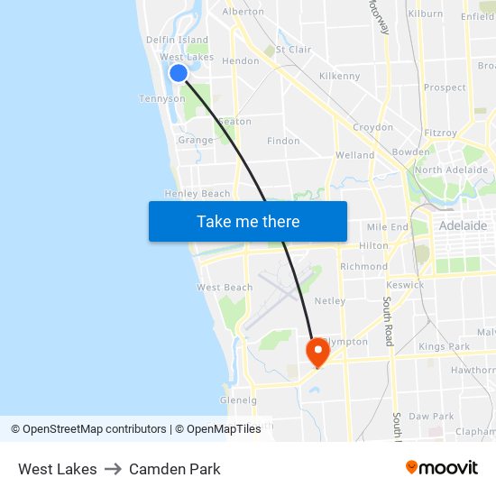 West Lakes to Camden Park map