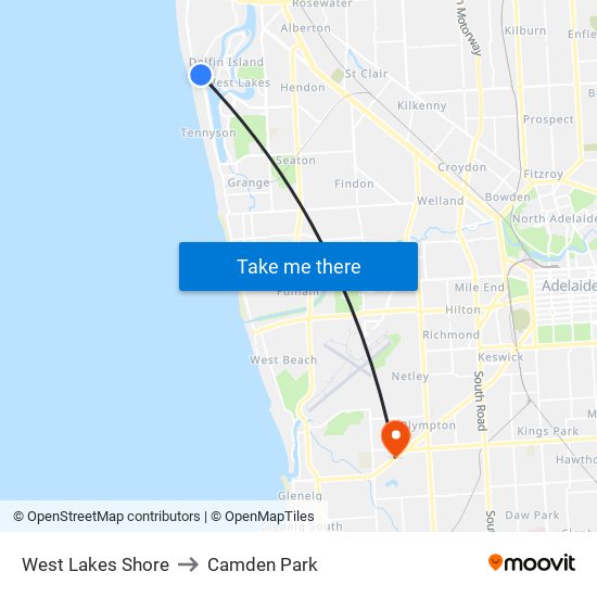 West Lakes Shore to Camden Park map