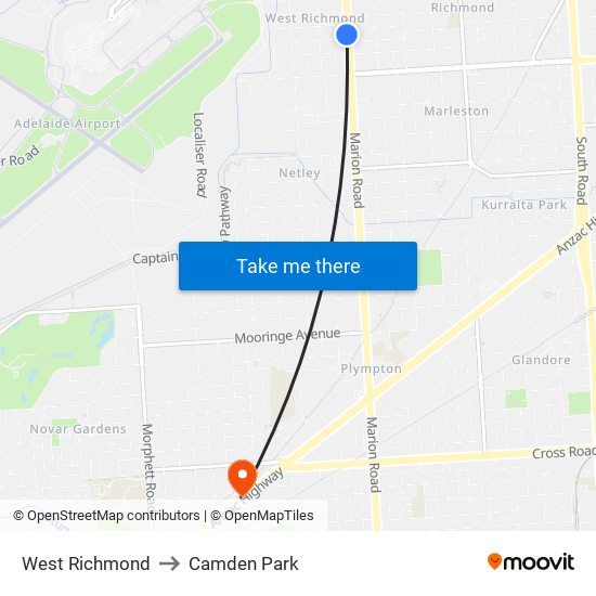 West Richmond to Camden Park map