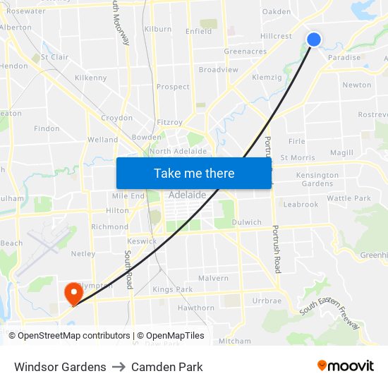 Windsor Gardens to Camden Park map