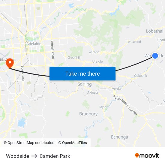 Woodside to Camden Park map