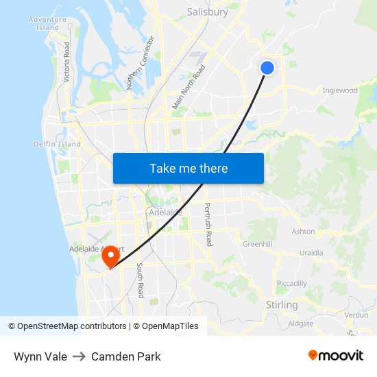 Wynn Vale to Camden Park map