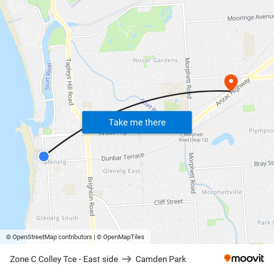 Zone C Glenelg Interchange - East side to Camden Park map