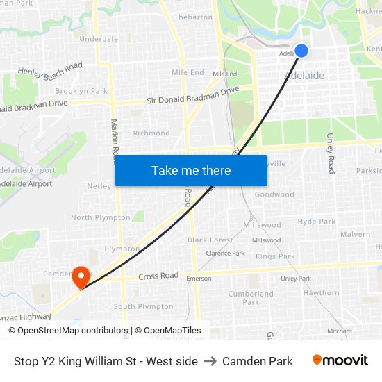 Stop Y2 King William St - West side to Camden Park map