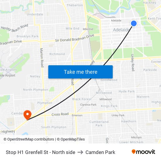 Stop H1 Grenfell St - North side to Camden Park map