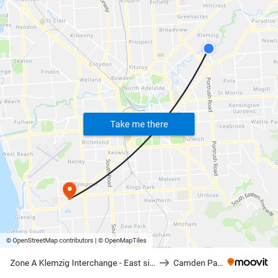 Zone A Klemzig Interchange - East side to Camden Park map