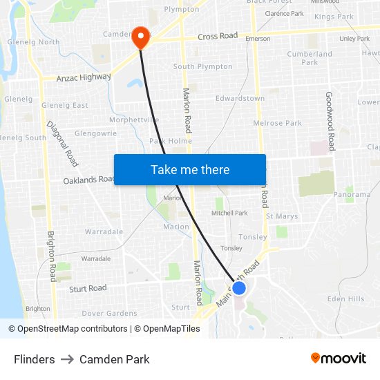 Flinders to Camden Park map