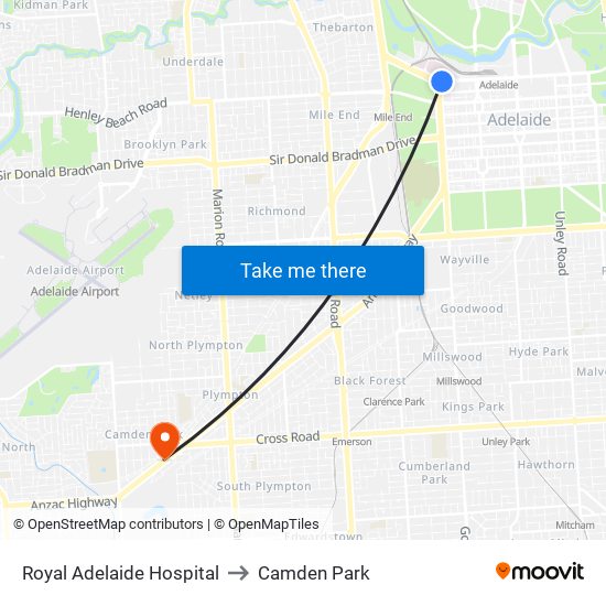Royal Adelaide Hospital to Camden Park map