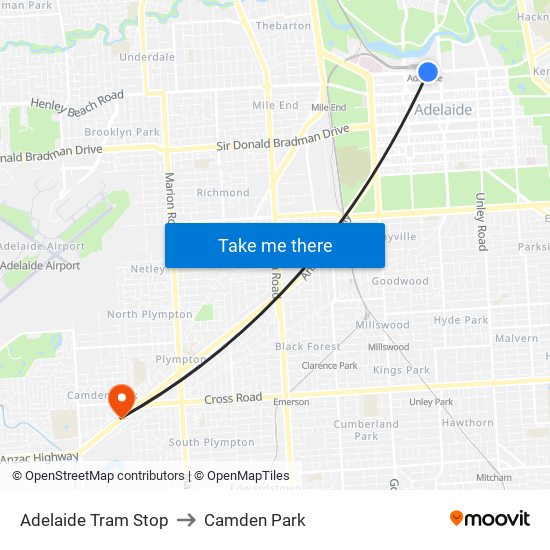 Adelaide Tram Stop to Camden Park map