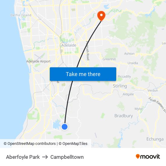 Aberfoyle Park to Campbelltown map