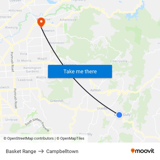 Basket Range to Campbelltown map