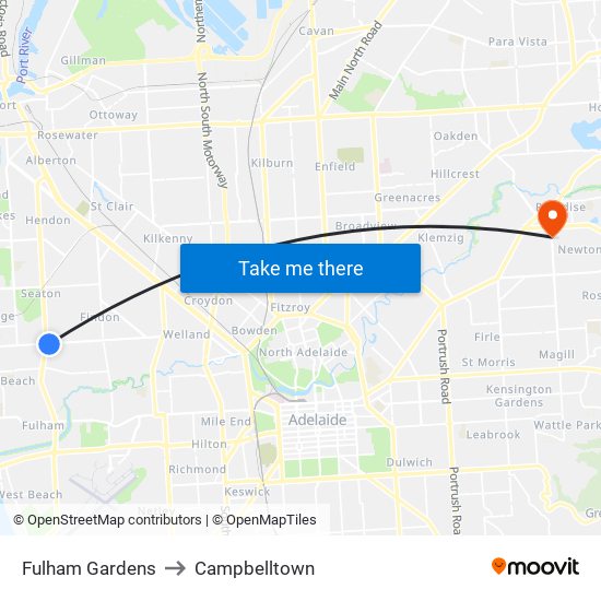 Fulham Gardens to Campbelltown map