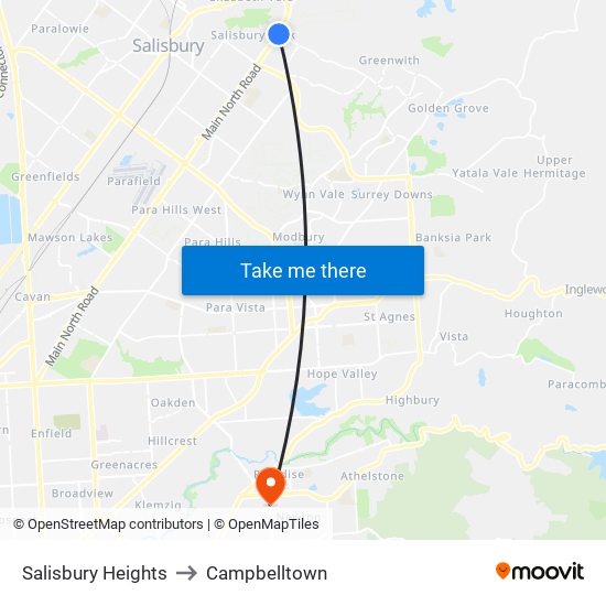 Salisbury Heights to Campbelltown map