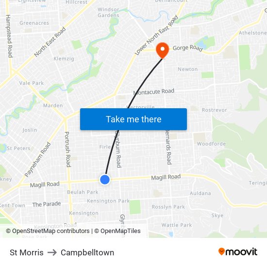 St Morris to Campbelltown map