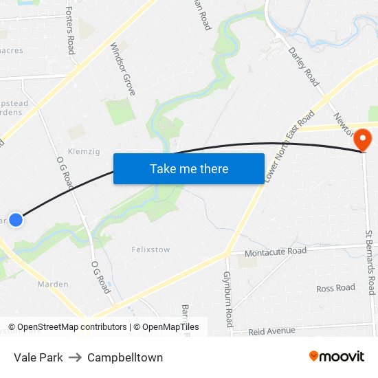 Vale Park to Campbelltown map