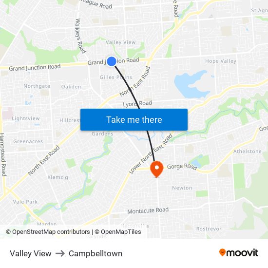 Valley View to Campbelltown map