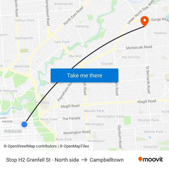 Stop H2 Grenfell St - North side to Campbelltown map
