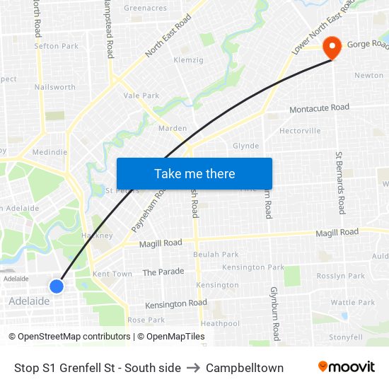 Stop S1 Grenfell St - South side to Campbelltown map