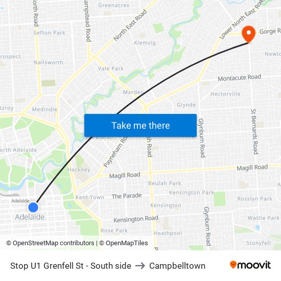 Stop U1 Grenfell St - South side to Campbelltown map