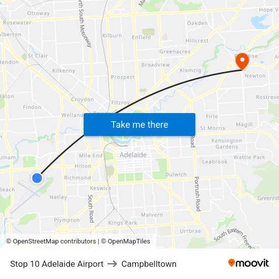 Stop 10 Adelaide Airport to Campbelltown map