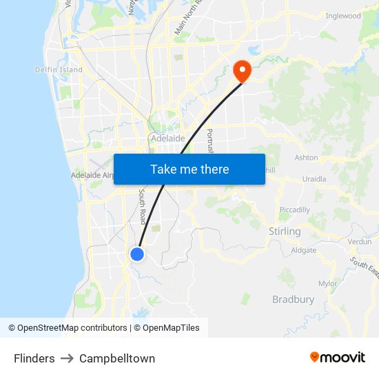 Flinders to Campbelltown map