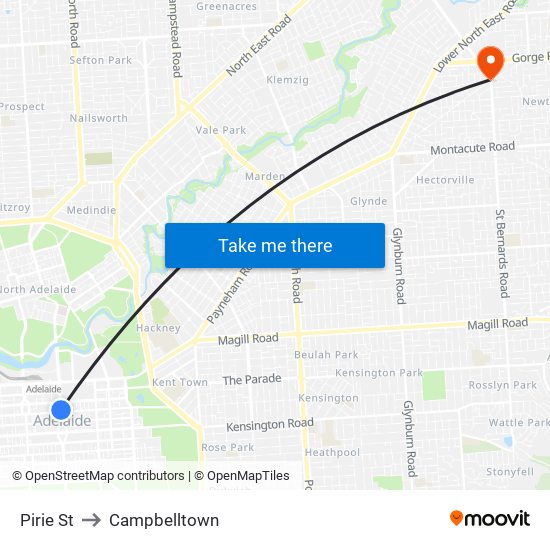Pirie St to Campbelltown map