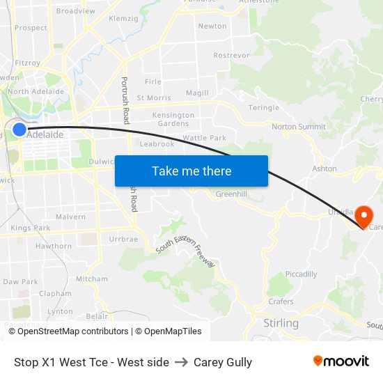 Stop X1 West Tce - West side to Carey Gully map