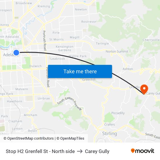 Stop H2 Grenfell St - North side to Carey Gully map