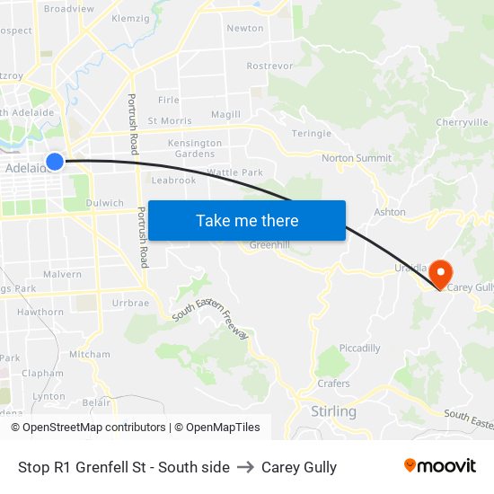 Stop R1 Grenfell St - South side to Carey Gully map