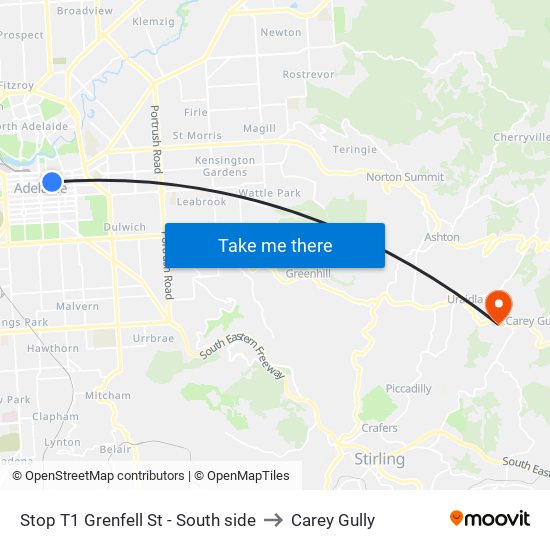 Stop T1 Grenfell St - South side to Carey Gully map