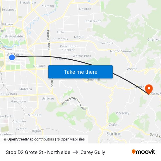 Stop D2 Grote St - North side to Carey Gully map