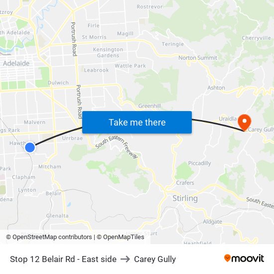 Stop 12 Belair Rd - East side to Carey Gully map