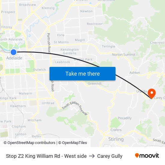 Stop Z2 King William Rd - West side to Carey Gully map