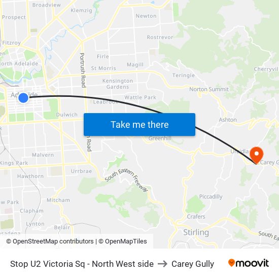 Stop U2 Victoria Sq - North West side to Carey Gully map