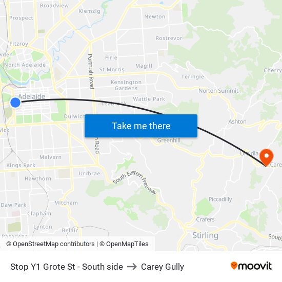 Stop Y1 Grote St - South side to Carey Gully map