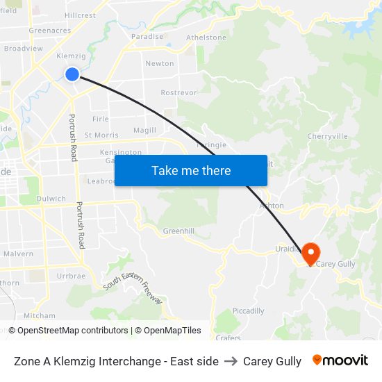 Zone A Klemzig Interchange - East side to Carey Gully map