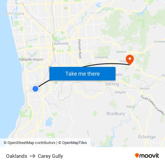 Oaklands to Carey Gully map